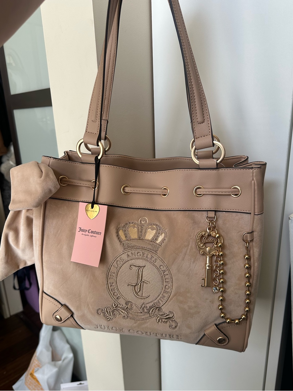 Juicy Couture Taupe Tote With Gold Accents